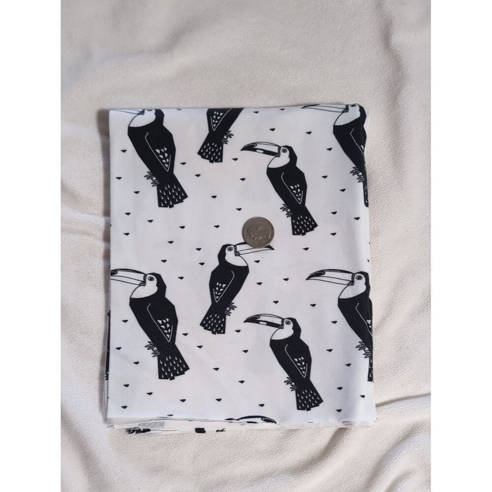Black & White Toucan Stretch Cotton Jersey Fabric 1/2 Yard